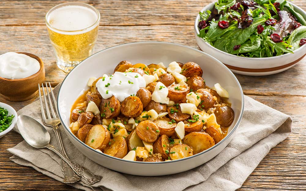 Roasted Potato Poutine & Cranberry Salad with cheese curds, gravy and fresh herbs, Taste of Quebec