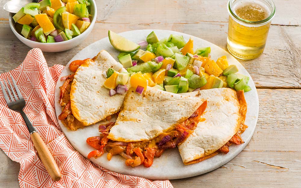 Cheese & Roasted Red Pepper Quesadillas with an avocado and tomatillo “ceviche”, Top Pick