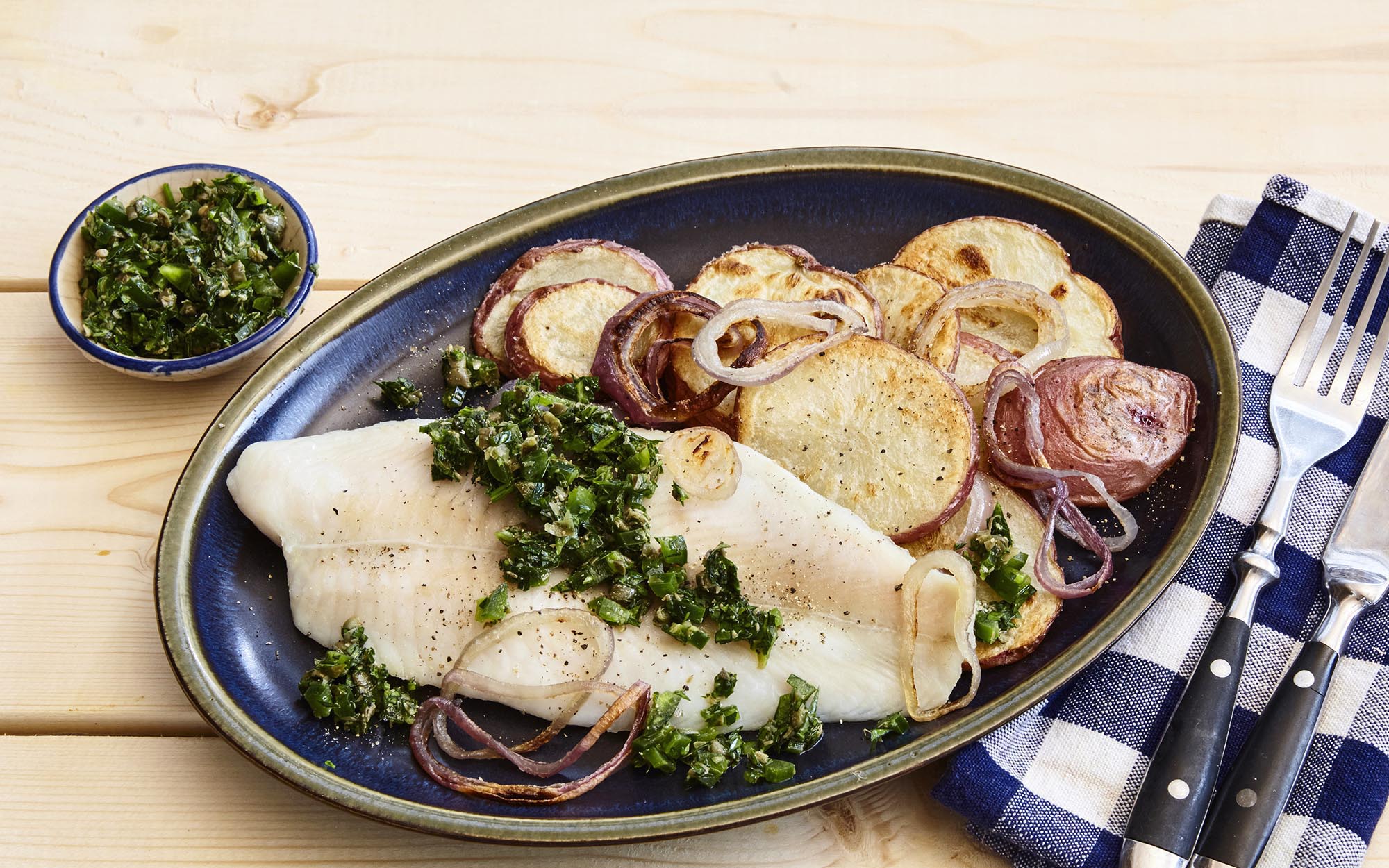 Baked Basa with Chimichurri Sauce