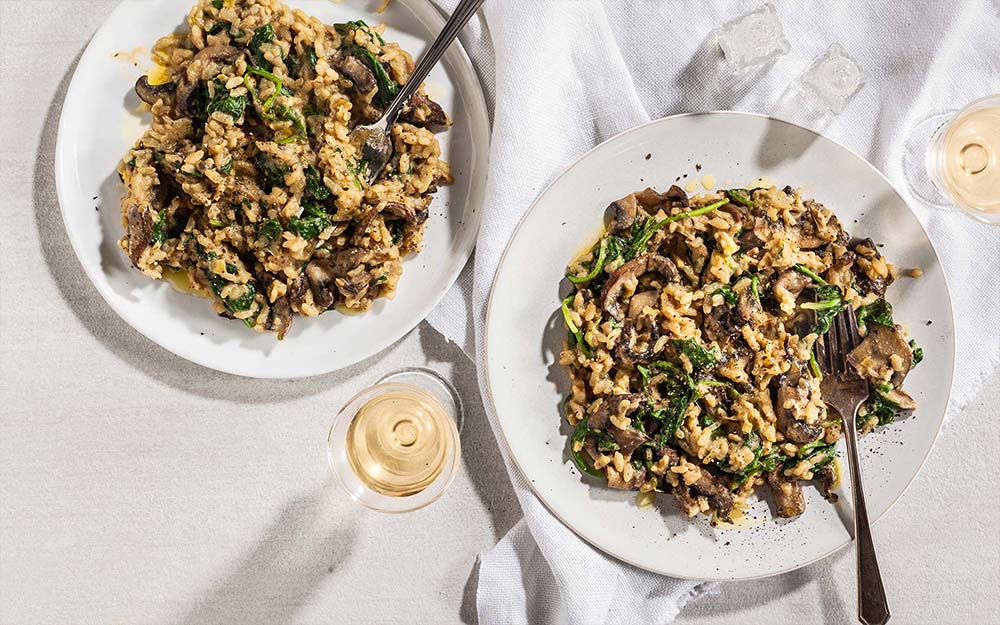 Mushroom Marsala Risotto with leeks, baby spinach and thyme, One Pot Dinner
