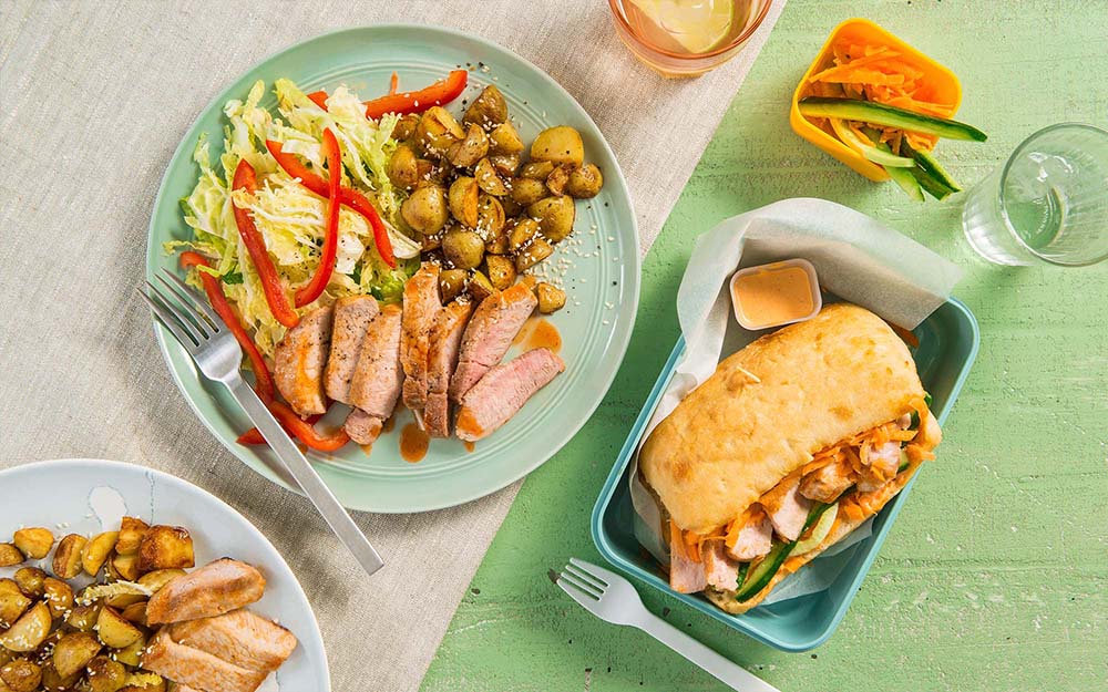 Honey Sriracha Glazed Pork & Sesame Potatoes Pork Banh Mi Focaccias,